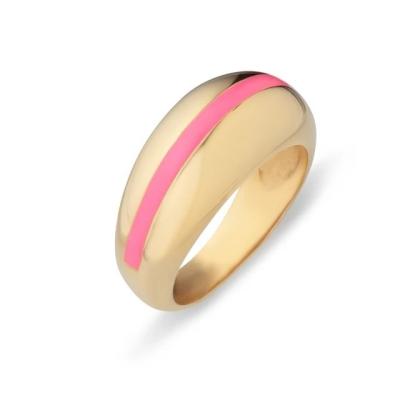 China Wholesales 18K Gold Plated Stripe Pink Enamel Dome 925 Sterling Silver Women's Ring for sale