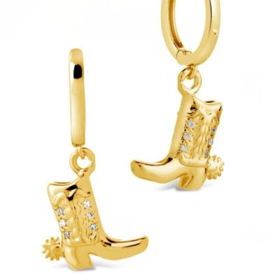 China Botas de vaquero Micro delicado de latón de la gota de los aretes Blanco CZ Piedra de latón Dangle los aretes en venta