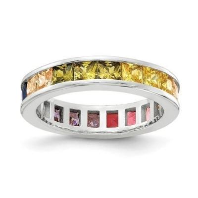 China Colorful Cubic Zircon Eternity Wedding Ring Band for Women 925 Silver ECO-Friendly for sale