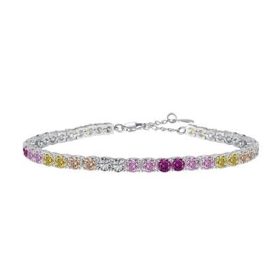 China Personalized Style Rainbow Zircon Inset 925 Sterling Silver Tennis Bracelet For Women for sale