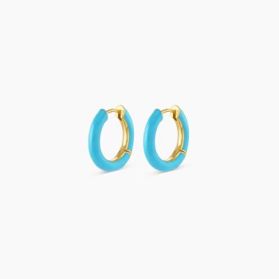 China Customized Logo Chunky 18K Gold Plated Hoop Turquoise Enamel Color 925 Sterling Silver Huggies Earrings for sale