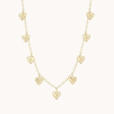 China Trendy 14K Gold Plated Fashion Multi Heart Shaped Charm Women's Brass Necklace for sale