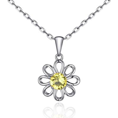 China 925 Sterling Silver Sunflower Pendant with Chain Jewelry Design Yellow Cubic Zircon for sale