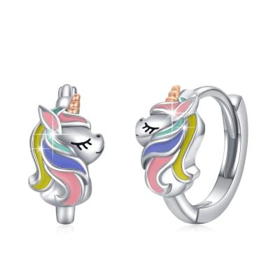 Chine Unicorn enduit de rhodium Colorier émail Huggies Boucles d'oreilles pour adolescents bijoux de mode à vendre