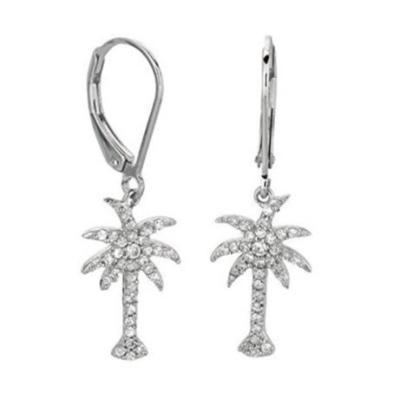 China 925 Sterling Silver Women'S Drop Earrings With Palm Tree Design And Zircon White CZ Diamond for sale