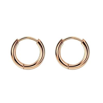 China Simply Rose Gold 8mm Hinged Huggie Small Hoop Stainless Steel Earrings For Graduation for sale