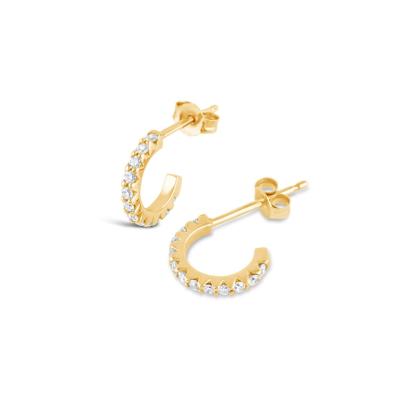 China Handmade 18K Gold Plated Mini Cubic Zircon Small Open Hoop Earrings With Princess Cut for sale