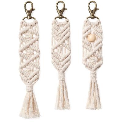 China Fabric Macrame Keychains Macrame Bag Charms with Tassels Handcrafted Accessory for Unique Car Key Purse Phone Wallet for sale