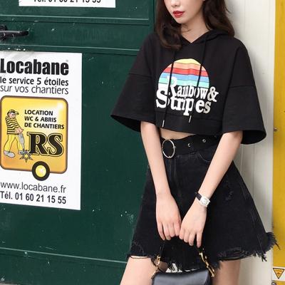 China Custom fashion hip hop urban loose short sleeve crop top summer T-shirt hoodie women streetwear for sale