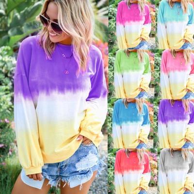 China Oversized Gradient Rainbow Pullover Crewneck Sweatshirt Lounge Wear Women Anti Shrink Print Custom Long Sleeve for sale