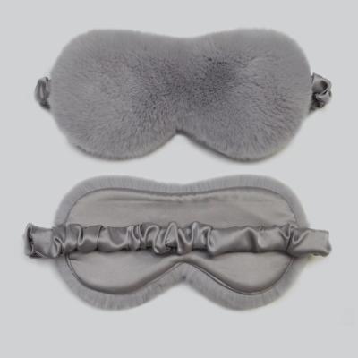 China Luxury Comfortable Rex Rabbit Logo OEM ODM Fur Anti-Wrinkle Sleep Cover Custom Satin Ice Silk Eye Mask for sale