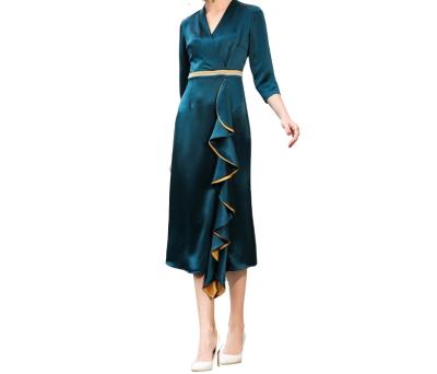 China Custom Dry Cleaning OEM ODM Green Plus Size Custom Made Ladies Maxi Satin Dress Acetic Dress Elegant for sale