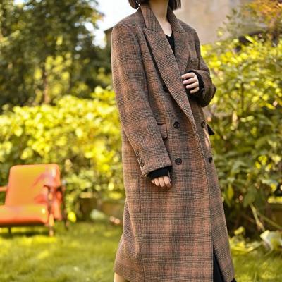 China OEM ODM Check Tweed Winter Jakets Breathable Custom Classic Women Coats Long Coat Wool Ditch Coat for sale