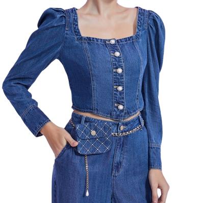 China OEM ODM breathable denim tencel blouse custom women button down shirt blouse for sale