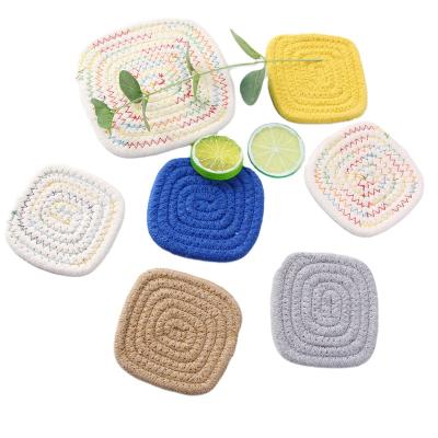 China Custom Made Viable Coffee Tea Cup Mat Coaster Cup Holder Home Decor Handmade Placemats Weave Cup Holders Placemates Coasters for sale