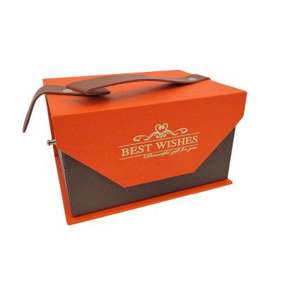 China Packaging Luxury Gift Box Velvet Custom Logo With Leather Handle for sale