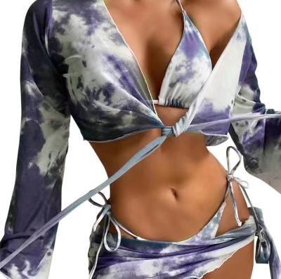 China Antibacterial dye tying sexy four-piece bikini swimsuit swimwear women swimwear bikini set for sale