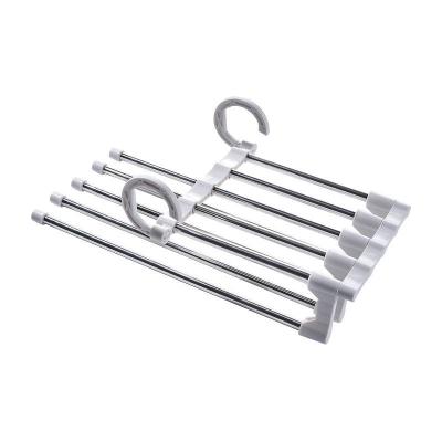 China Morden 5 in 1 Multi Layer Magic Folding Stainless Steel Clothes Trouser Rack Pants Hanging Hanger, Space Saving Pants Rack for sale