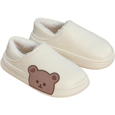 China Damping Cute Winter Cartoon Cute Casual Warm Waterproof Plush EVA Upper Home Bear Cotton Furry Fluffy Slippers for sale