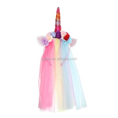 China Fashional Children Cute Unicorn Hair Band Christmas Headdress Baby Simulation Flower Net Headband for sale