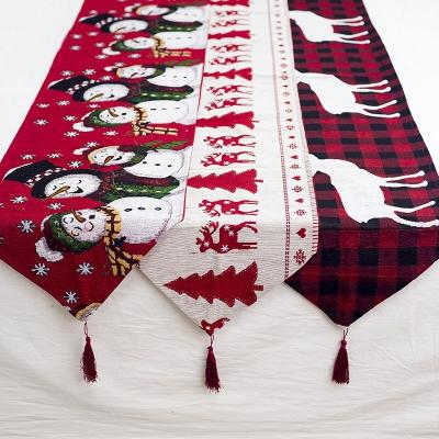 China Creative European Christmas tea table table decoration cotton embroidery Christmas flag and cotton canvas Christmas decorations for sale