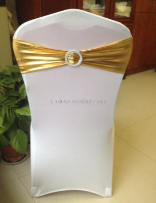 China Plain Metallic Gold Spandex Chair Bands With Buckle Lycra Chair Cover Sash / Chair Band In Chair Cover For Wedding Events Decoration for sale