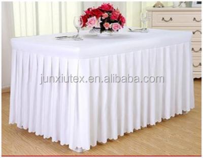 China Repeat Use Backing Samples 100% Polyester Table Skirt White Table Skirt for sale