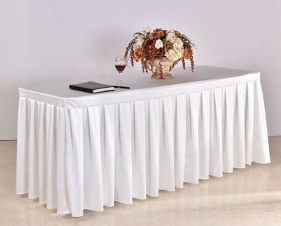 China Custom Rehearsal Use Hotel Wedding Solid Color Elegant Ruffled Table Skirt Birthday Decorations for sale