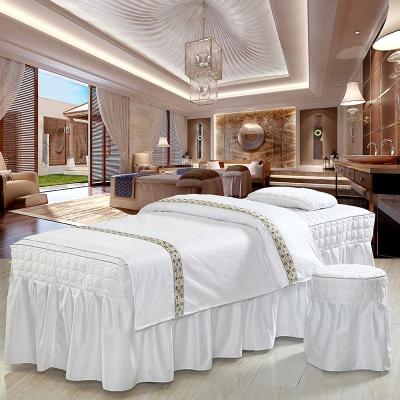 China Nondisposable White 100% Cotton Massage Bedding Sets Luxury Spa Bed Linen Bedding Set/Beauty Salon /Facial Four Pieces Quilted Bedspread Set for sale