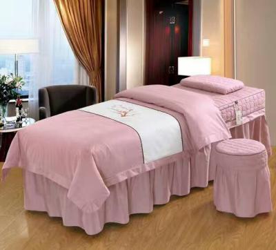 China 100% Cotton Embroidered Salon Massage Beauty Sets Hot Sale 4 Body Health Care Massage Bed Sets Bed Linen Bedding Set for sale