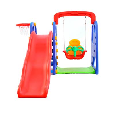 China 3 Functions In 1 Set Indoor Outdoor Plastic Basketball Hoop Slide, Safety Children Kids Plastic Slide And Swing for sale