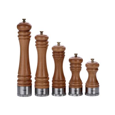 China Multi-size Viable Adjustable Roughness Wooden Manual Pepper Grinder Low Steel Pepper Grinder for sale