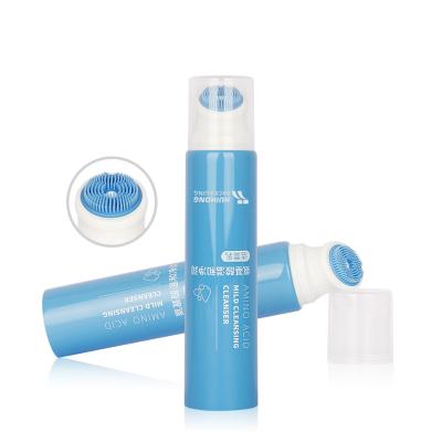 China D40 Sugar Cane Scalp Massage Silicone Brush Cosmetic Blue Face Wash Tube With PE Lid for sale