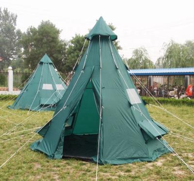 China Diagonal tie type 3m 4m 5m tepee tent with mesh door and window material polyester teepee tent and cotton canvas tent for sale