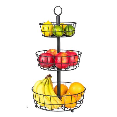 China 3 Tier Metal Wire Fruit Basket Fruit Rack Display Stand Fruit Snacks Grocery Viable Widely Used Vegetable Racks for sale