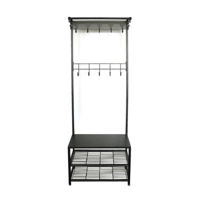 China New Classic/Postmodern Wholesale Custom Multifunctional House Black Metal Bag Hat Hat Clothes Hanging Rack With 2 Rows Shoe Rack for sale