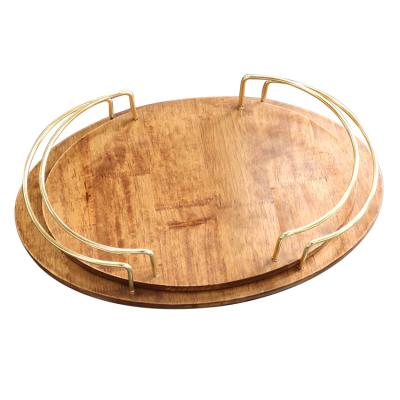 China Home.Restaurant.Bar.Hotel.Wedding. Supermarkets Promotions Stylish Vanity Metal Serving Tray Set With Wooden Serving Tray Serviertablett bandeja de serving Handles Trays for sale