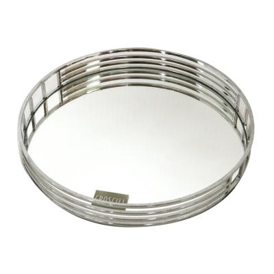 China Modern Design Multifunctional Home Decorative Silver Round Mirrored Metal Tray for sale