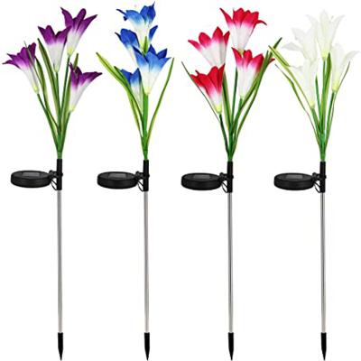 China Beautiful Lily LANDSCAPE Yard Lawn Lighting Solar LED Outdoor Lamp Outdoor Solar Multicolor Landscape Lamp for sale