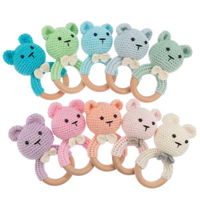 China New Delivery Baby Teether Eco-Friendly Molar Teether Rattle Wooden Handmade Crochet Rabbit for sale