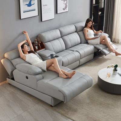 China High-end simple electric stretch living room villa leather sofa modern leather smart electric stretching sofa for sale