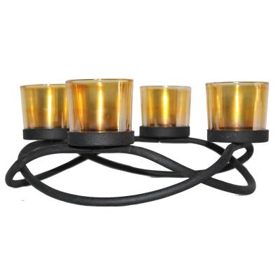 China Simple Weddings China Glass Candle Container Style Tea Light Candle Holder Iron Wire Glass Candle Container for sale