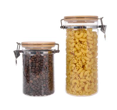 China Freshness Preservation Borosilicate Glass Food Storage Canister with Stainless Steel Locking Flange and Airtight Bamboo Lid for sale