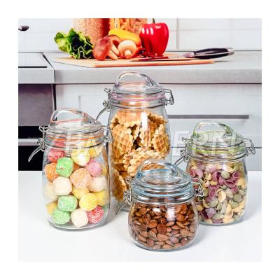 China Freshness Preservation Kitchen Storage Mason Jars Glass Canister With Lids Airtight Glass Canister With Hinged Lid Perfect For Kitchen Canning Cereal for sale