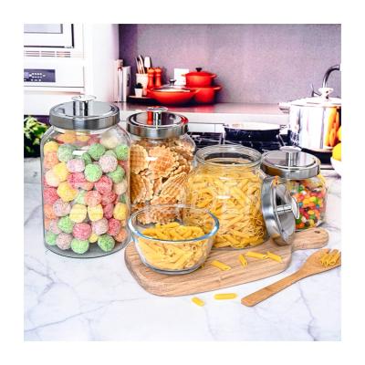 China Freshness Preservation Large Glass Jar Glass Jar With Cover Snack Bottles Food Kitchen Multigrain Trolley Large Storage Tank On Storage Tubs for sale