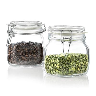 China Clear Glass Freshness Preservation Kitchen Canisters And Canning Jars With Airtight Bail And Trigger Airtight Seal Clear Glass Lids for sale