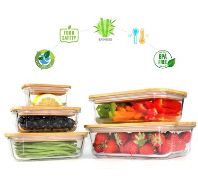 China Glass food container with bamboo lid heat resistant microwavable food containers with lids glass bamboo container for sale