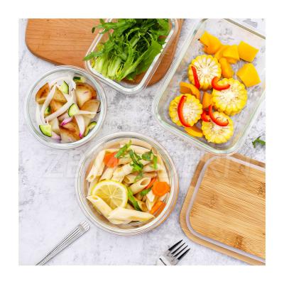 China Glass Storage Containers With Lid Food Bowl Kitchen Borosilicate Glass Bamboo Food Storage Containers With Bamboo Lid for sale