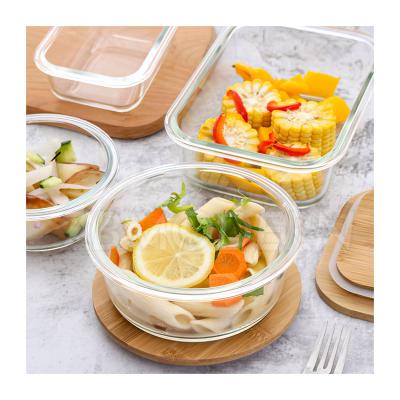 China Eco-friendly Glass Container Bamboo Lid Food Storage Glass Container Food Storage Box With Bamboo Wooden Lid for sale