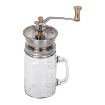 China Viable Wholesale Mason Jar Glass Container Manual Coffee Bean Grinder For Soybean Cocoa Bean Spice for sale